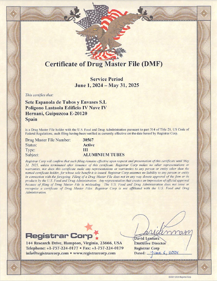 Download pdf of the Certificate of drug master file (DMF)